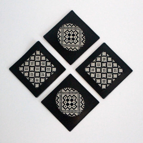 Black and White Tatreez Coasters - Darzah