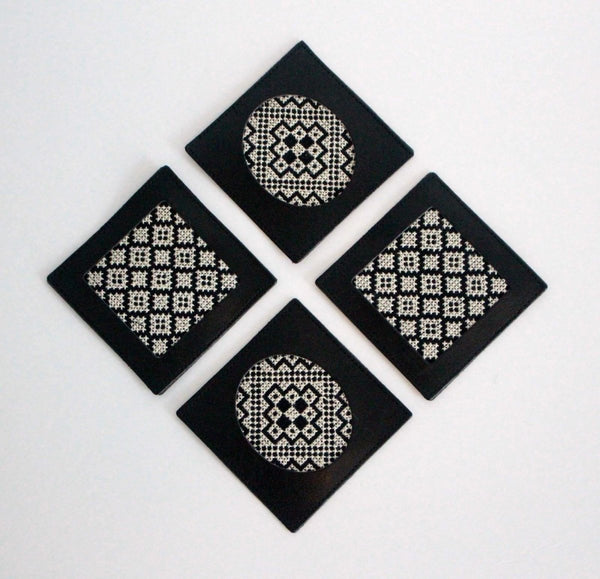 Black and White Tatreez Coasters - Darzah